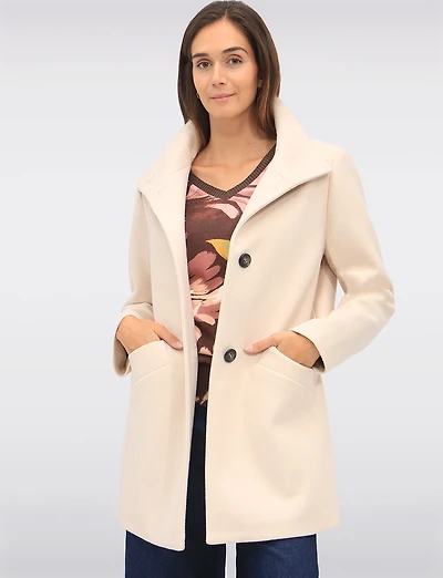Zoe Single-Breasted Wool Blend Straight Cut Coat with High Collar by Saki