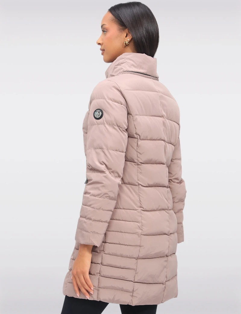 Louise Vegan Quilted Long Coat with Removable Faux-Fur-Trimmed Hood by Saki