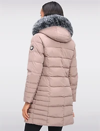 Louise Vegan Quilted Long Coat with Removable Faux-Fur-Trimmed Hood by Saki