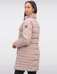 Louise Vegan Quilted Long Coat with Removable Faux-Fur-Trimmed Hood by Saki
