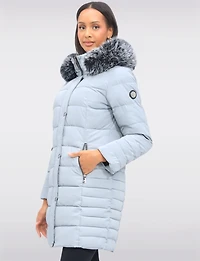 Louise Vegan Quilted Long Coat with Removable Faux-Fur-Trimmed Hood by Saki