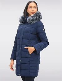 Louise Vegan Quilted Long Coat with Removable Faux-Fur-Trimmed Hood by Saki