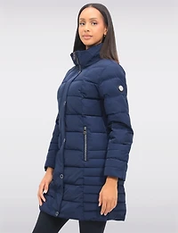 Louise Vegan Quilted Long Coat with Removable Faux-Fur-Trimmed Hood by Saki