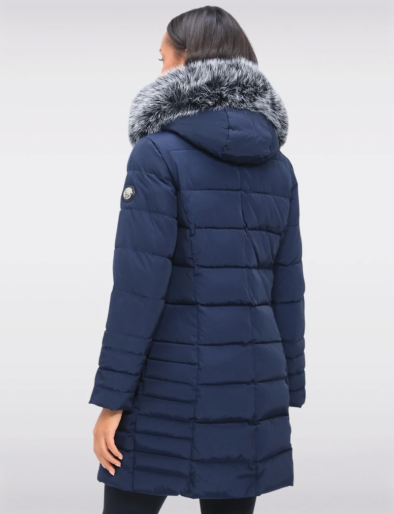 Louise Vegan Quilted Long Coat with Removable Faux-Fur-Trimmed Hood by Saki