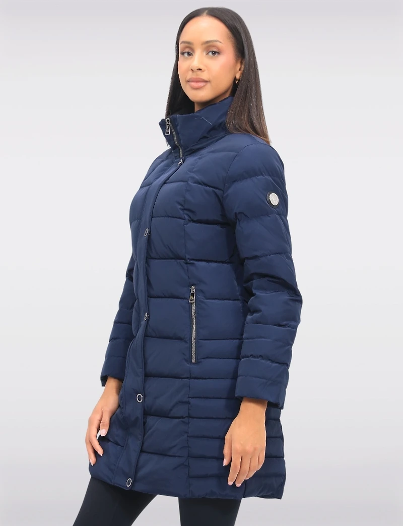 Louise Vegan Quilted Long Coat with Removable Faux-Fur-Trimmed Hood by Saki