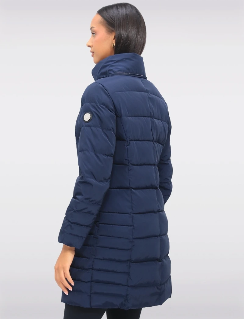 Louise Vegan Quilted Long Coat with Removable Faux-Fur-Trimmed Hood by Saki