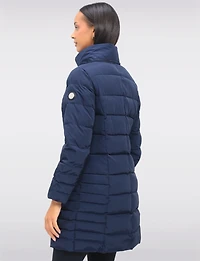 Louise Vegan Quilted Long Coat with Removable Faux-Fur-Trimmed Hood by Saki