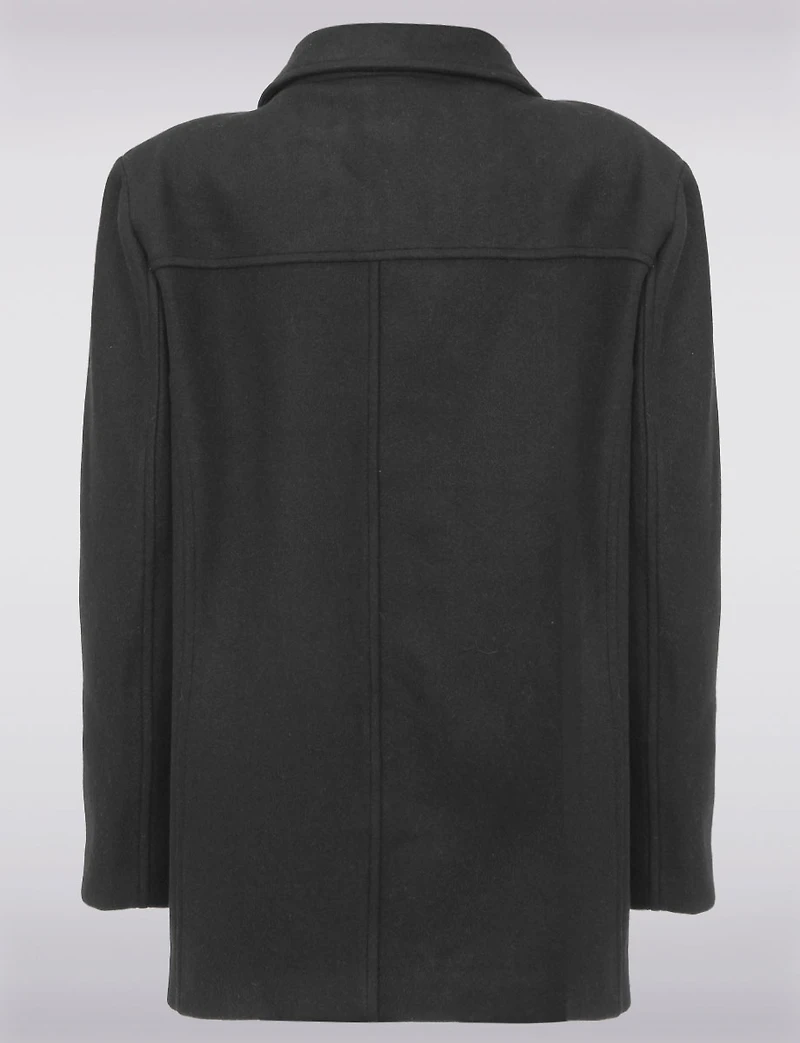 Wool-Blend Single-Breasted Coat with Notch Lapel Collar & Removable Bib by Saki