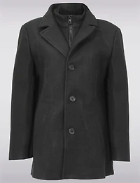 Wool-Blend Single-Breasted Coat with Notch Lapel Collar & Removable Bib by Saki