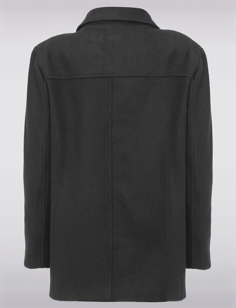 Wool-Blend Single-Breasted Coat with Notch Lapel Collar & Removable Bib by Saki