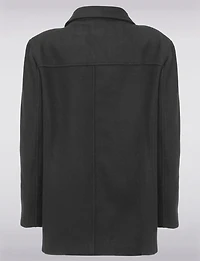 Wool-Blend Single-Breasted Coat with Notch Lapel Collar & Removable Bib by Saki