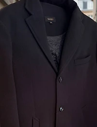 Single-Breasted Wool-Blend Coat with Notch Collar & Back Slit by Saki