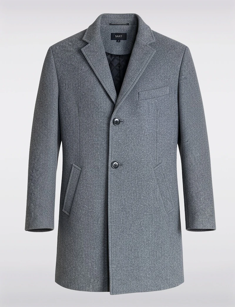 Single-Breasted Wool-Blend Coat with Notch Collar & Back Slit by Saki