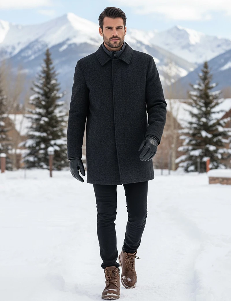 Versatile Tailored Breathable Wool-Blend Coat with Detachable Puffer Bib by Geox