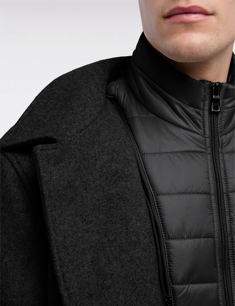 Versatile Tailored Breathable Wool-Blend Coat with Detachable Puffer Bib by Geox