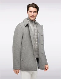 Versatile Tailored Breathable Wool-Blend Coat with Detachable Puffer Bib by Geox