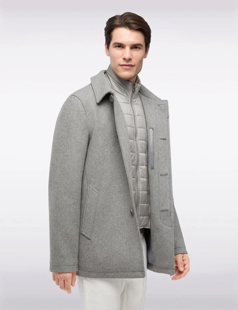 Versatile Tailored Breathable Wool-Blend Coat with Detachable Puffer Bib by Geox