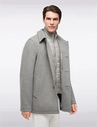 Versatile Tailored Breathable Wool-Blend Coat with Detachable Puffer Bib by Geox