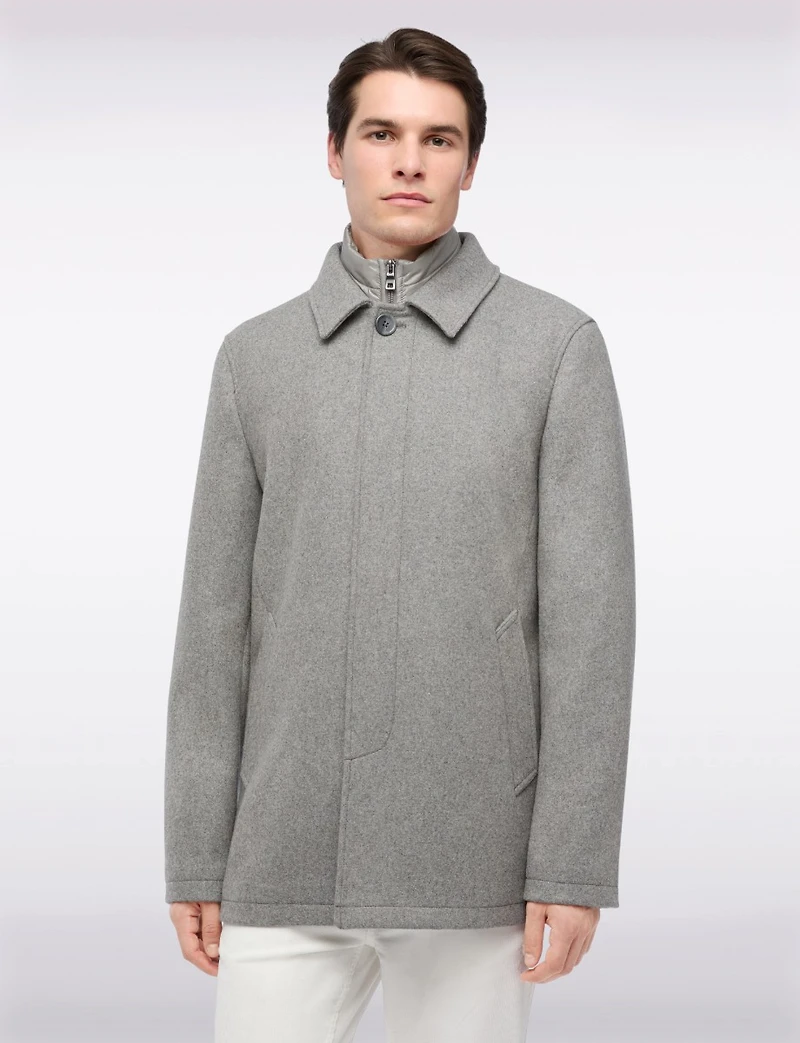 Versatile Tailored Breathable Wool-Blend Coat with Detachable Puffer Bib by Geox