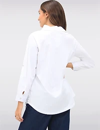 Button-Up Abstract Geometric Print Blouse with Button Tabs at the Hem by Goa