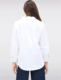 Button-Up Abstract Geometric Print Blouse with Button Tabs at the Hem by Goa