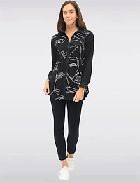 Elegant Button-Front Shirt with Rhinestone Face Print and Side Pockets by Goa