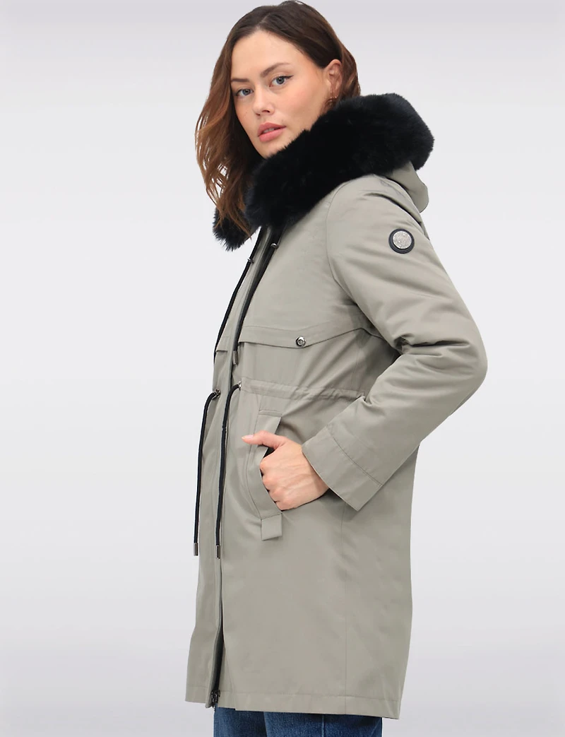 Celia 3-in-1 Vegan Drawstring Waist Hooded Coat & Removable Inner Layer by Saki