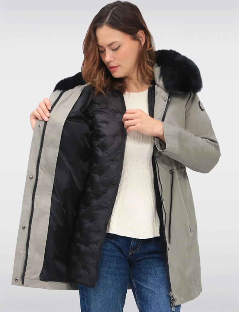 Celia 3-in-1 Vegan Drawstring Waist Hooded Coat & Removable Inner Layer by Saki