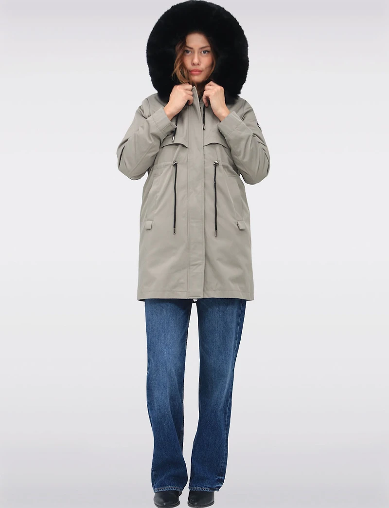 Celia 3-in-1 Vegan Drawstring Waist Hooded Coat & Removable Inner Layer by Saki
