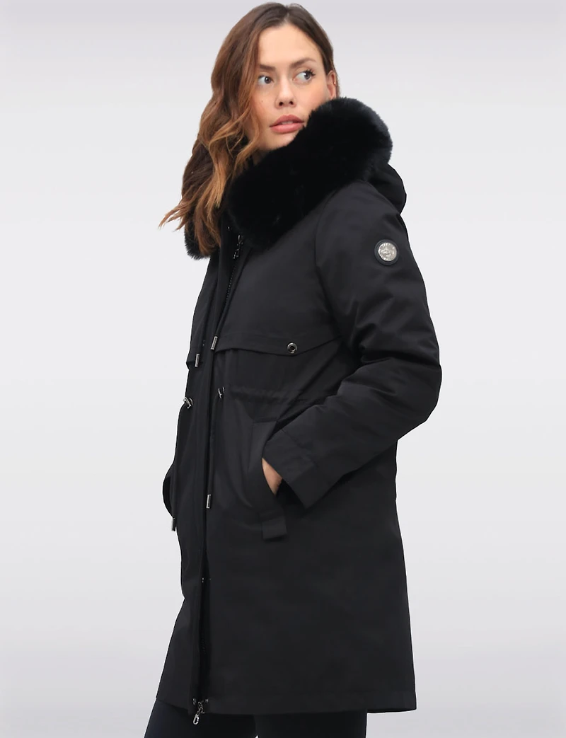 Celia 3-in-1 Vegan Drawstring Waist Hooded Coat & Removable Inner Layer by Saki