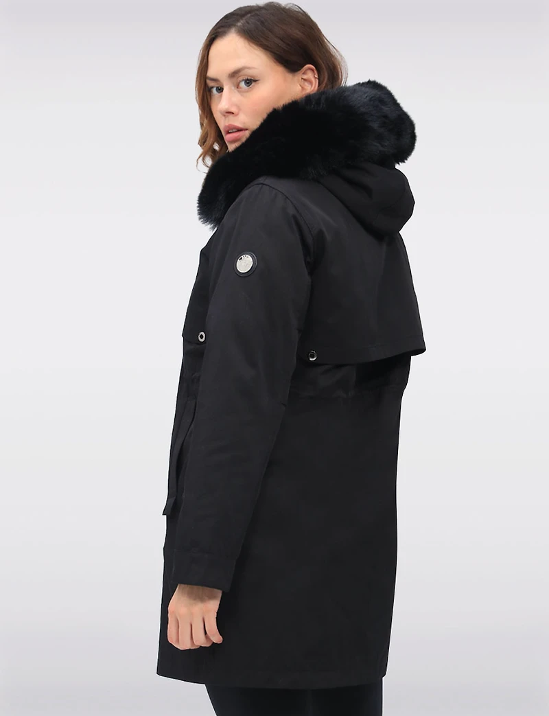 Celia 3-in-1 Vegan Drawstring Waist Hooded Coat & Removable Inner Layer by Saki