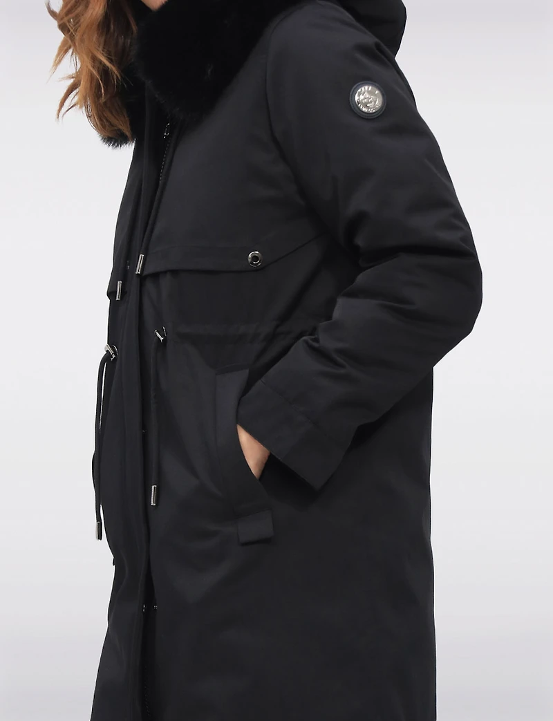 Celia 3-in-1 Vegan Drawstring Waist Hooded Coat & Removable Inner Layer by Saki