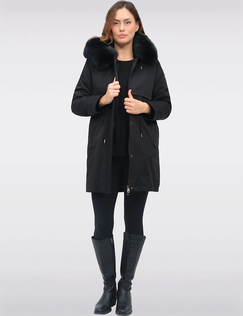 Celia 3-in-1 Vegan Drawstring Waist Hooded Coat & Removable Inner Layer by Saki