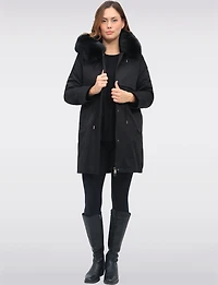 Celia 3-in-1 Vegan Drawstring Waist Hooded Coat & Removable Inner Layer by Saki