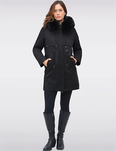 Celia 3-in-1 Vegan Drawstring Waist Hooded Coat & Removable Inner Layer by Saki