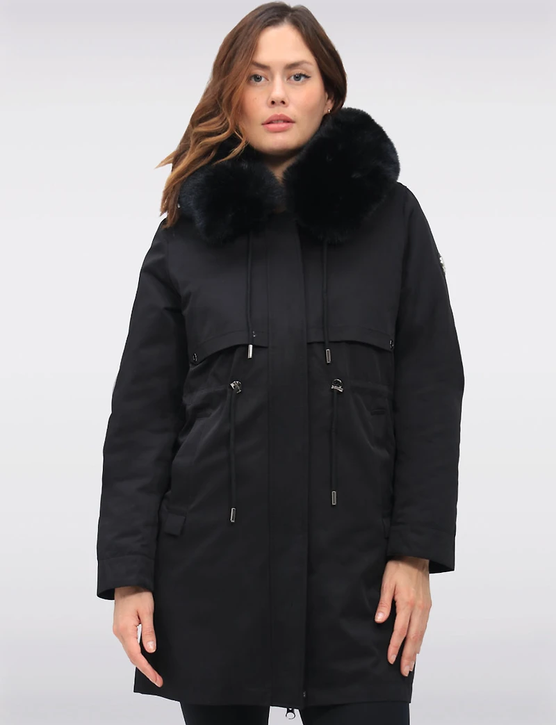 Celia 3-in-1 Vegan Drawstring Waist Hooded Coat & Removable Inner Layer by Saki
