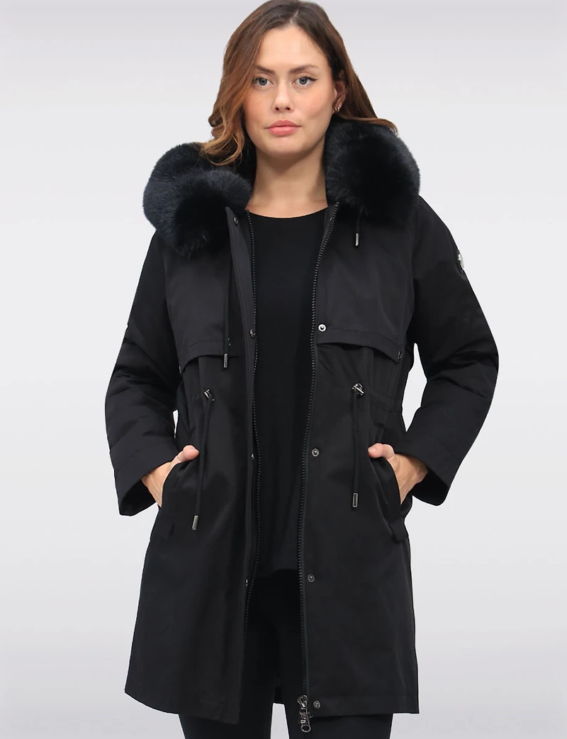 Celia 3-in-1 Vegan Drawstring Waist Hooded Coat & Removable Inner Layer by Saki