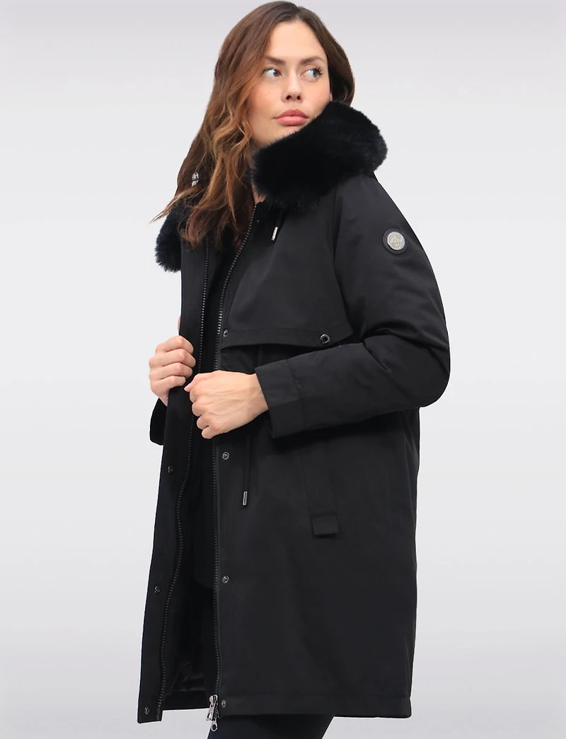 Celia 3-in-1 Vegan Drawstring Waist Hooded Coat & Removable Inner Layer by Saki