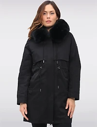 Celia 3-in-1 Vegan Drawstring Waist Hooded Coat & Removable Inner Layer by Saki