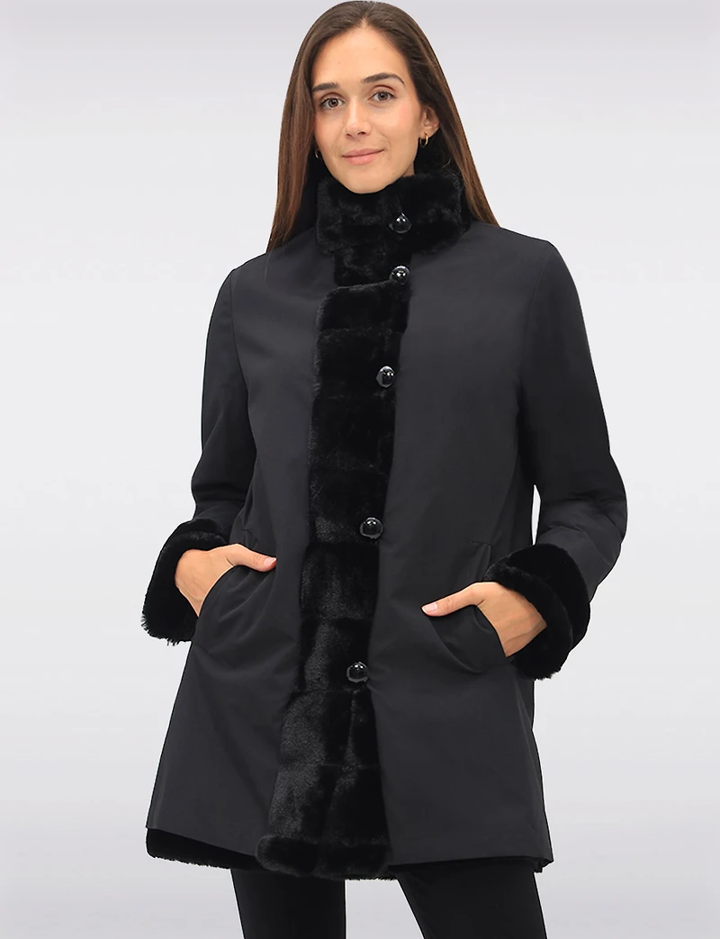 Stella Reversible Coat with Vegan Faux Fur and Smooth Side by Saki