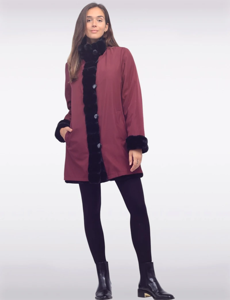 Stella Reversible Coat with Vegan Faux Fur and Smooth Side by Saki