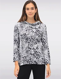 Cozy Chic Printed Knit Hooded Sweater with Long Sleeves by Perle