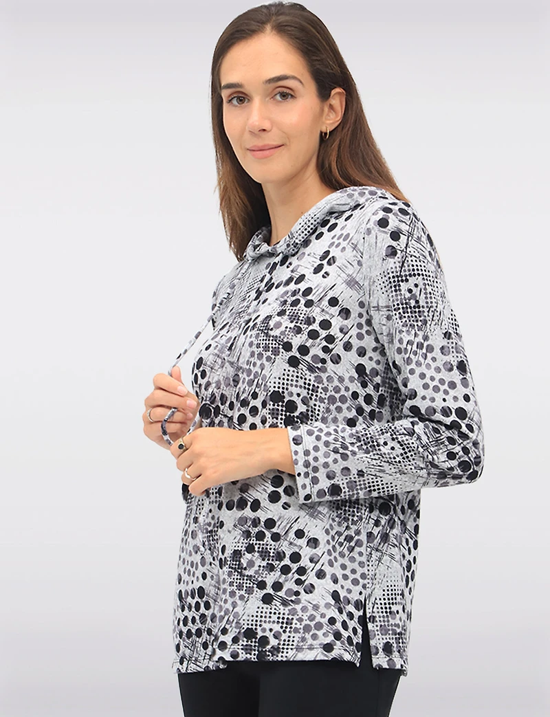 Cozy Chic Printed Knit Hooded Sweater with Long Sleeves by Perle