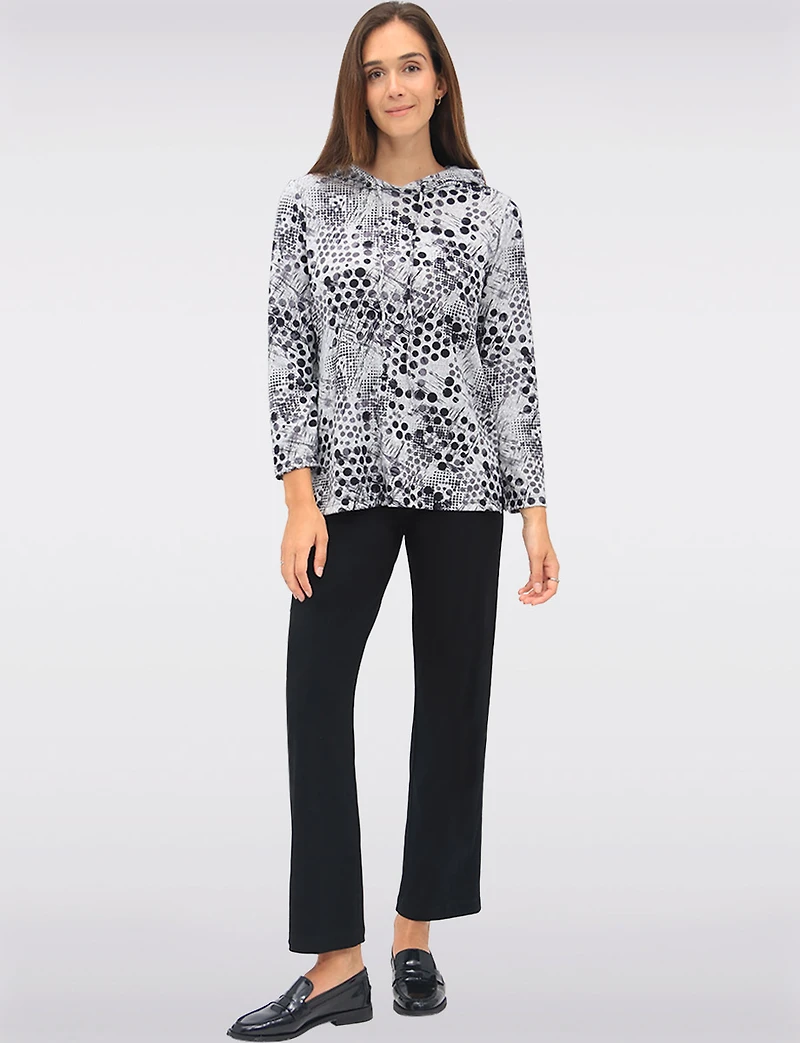 Cozy Chic Printed Knit Hooded Sweater with Long Sleeves by Perle