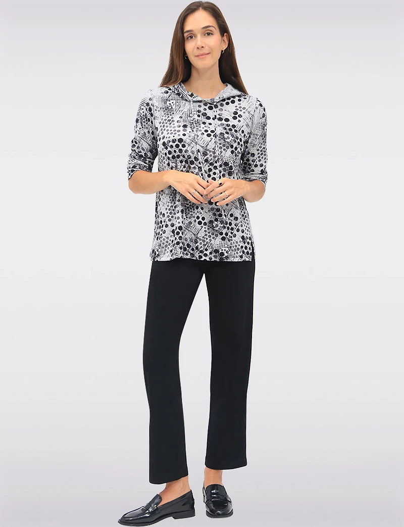 Cozy Chic Printed Knit Hooded Sweater with Long Sleeves by Perle