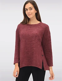 Soft Long-Sleeve Brushed Heather Knit Sweater with Side Button Details by Perle