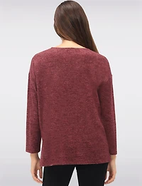 Soft Long-Sleeve Brushed Heather Knit Sweater with Side Button Details by Perle