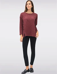 Soft Long-Sleeve Brushed Heather Knit Sweater with Side Button Details by Perle