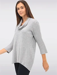 Cozy Ribbed Knit Cowl Neck 3/4 Sleeves Tunic with Side Slits by Perle