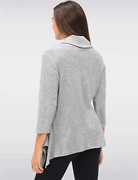 Cozy Ribbed Knit Cowl Neck 3/4 Sleeves Tunic with Side Slits by Perle